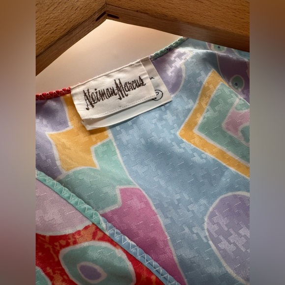 Geometric Vintage Belt Satin Robe Boho Caftan Women Neiman Marcus One Size USA - Picture 4 of 7